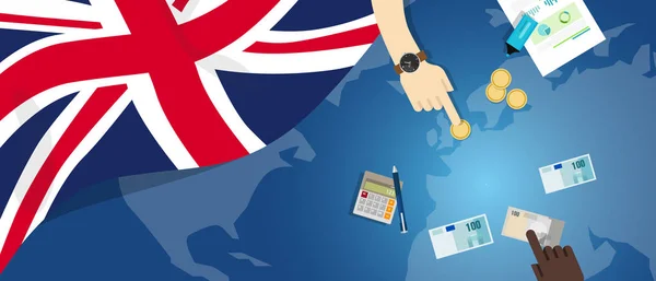 Royaume-Uni Royaume-Uni Angleterre économie fiscale monnaie commerce concept illustration du budget bancaire financier avec carte du drapeau et monnaie — Image vectorielle
