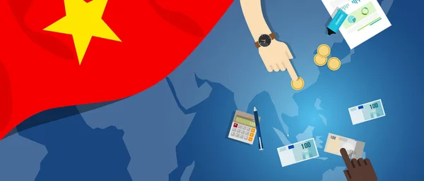 Viêt Nam économie argent fiscal commerce concept illustration du budget bancaire financier avec carte du drapeau et de la monnaie — Image vectorielle