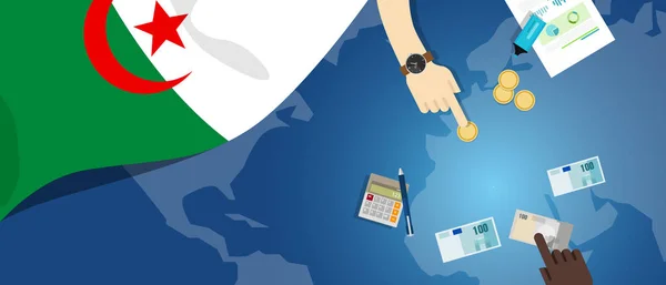 Cezayir ekonomi mali para ticaret konsept illüstrasyon bayrak harita ve para birimi ile finansal bankacılık bütçesinin — Stok Vektör