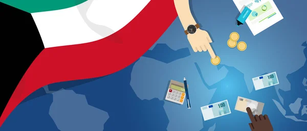 Кувейт економіки фіскальної гроші торгівлі концепція ілюстрація фінансових банківських бюджету з прапором і валюти — стоковий вектор