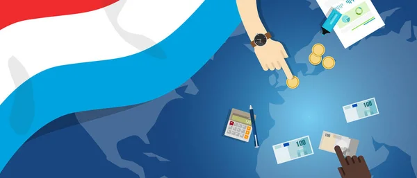 Luxemburgo economia fiscal comércio monetário conceito ilustração do orçamento bancário financeiro com mapa de bandeira e moeda — Vetor de Stock