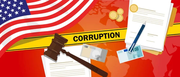 USA Amerikai Egyesült Államok küzd a korrupció pénz vesztegetési pénzügyi jog rendőrség szerződéssort esetben botrány kormányzati tisztviselő — Stock Vector