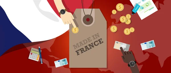 Hecho en Francia precio etiqueta ilustración insignia exportación transacción comercial patriótica — Vector de stock