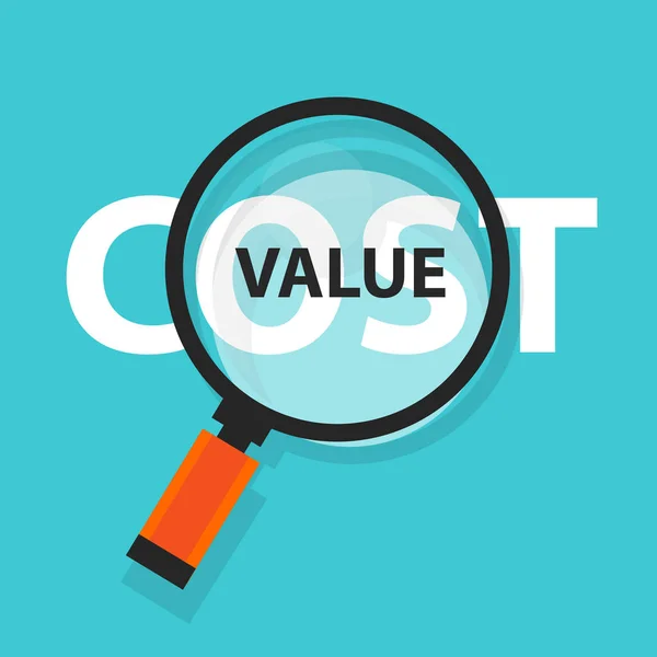 Náklady hodnota koncept podnikání zvětšovací slovo zaměření na text — Stockový vektor