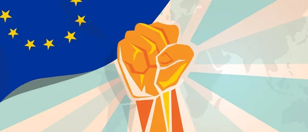 L'Europe lutte et protestation indépendance lutte rébellion montrer la force symbolique avec la main poing illustration et drapeau — Image vectorielle