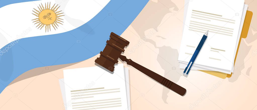 Argentina law constitution legal judgment justice legislation trial concept using flag gavel paper and pen
