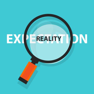 expectation vs reality concept business analysis magnifying glass symbol clipart