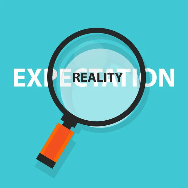 Erwartung vs. Realität Konzept Geschäftsanalyse Lupe Symbol — Stockvektor