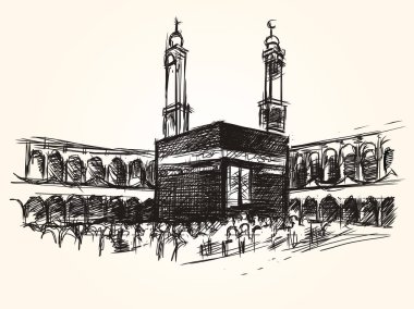 Kabe kutsal sembolik islam vektörde bina kroki çizim hac hac