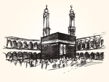 kaaba holy symbolic building in islam vector sketch drawing pilgrimage hajj clipart