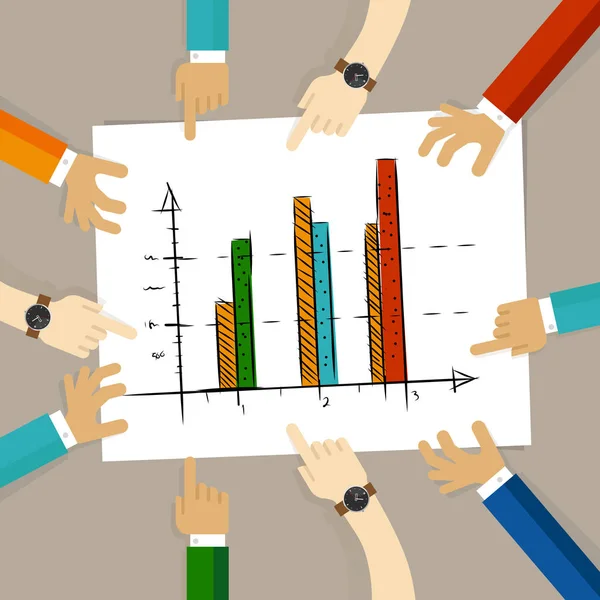 A papír szeretnének diagram bár elért siker üzleti koncepció tervezés kéz mutató együttműködés csoportban az office Team munka — Stock Vector