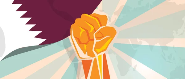 Katar propaganda plakátot küzdelem és a tiltakozás függetlenségi harc lázadás Térkép szimbolikus erejét a kéz ökle — Stock Vector