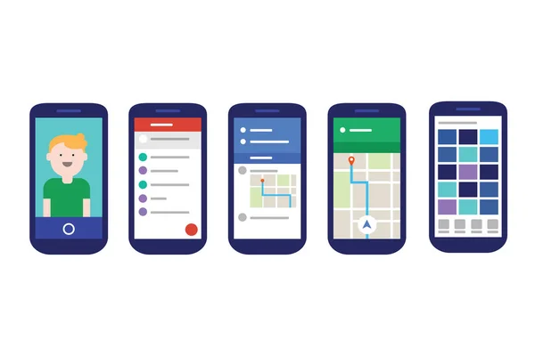 Aplicativos móveis interface de usuário com estilo de design de material experiência plana — Vetor de Stock