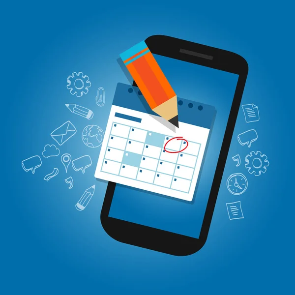 Marquer calendrier calendrier sur mobile smart-phone dates importantes rappel heure organisateur plan — Image vectorielle