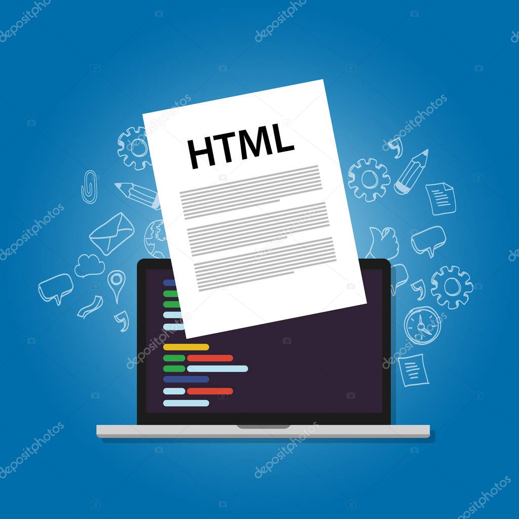 HTML Hyper Text Markup Language web programming coding screen laptop technology website design front site layout