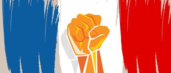 Fransa bayrağı bağımsızlık boyalı fırça darbesi ile el yumruk dövüşü vatanseverlik — Stok Vektör