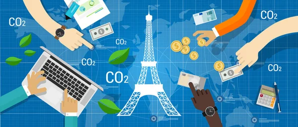 Acuerdo de París acuerdo climático reducción de emisiones de carbono global — Vector de stock