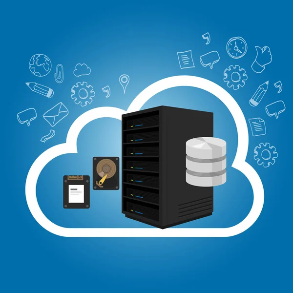 IaaS υποδομή ως υπηρεσία στο cloud hosting αποθήκευσης του διακομιστή internet — Διανυσματικό Αρχείο