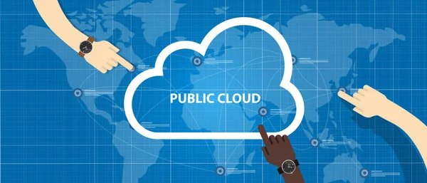 Bir şirket simgesi genel veri içinde kamu bulut saklamak el yönetme — Stok Vektör