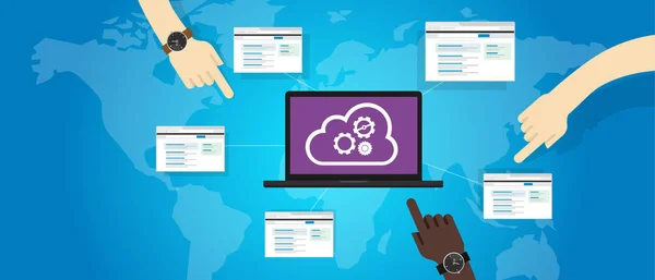 Cloud OS sistem operasi laptop online konsep internet rekayasa komputer gigi - Stok Vektor