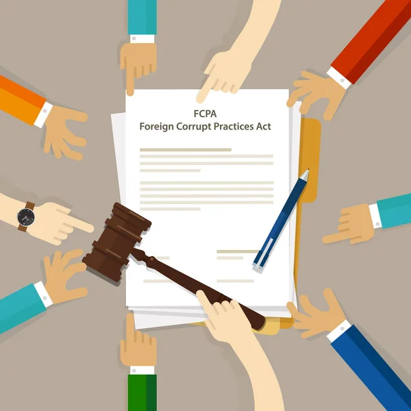 Nařízení zákona FCPA zahraničním korupčním jednání soudce zločinu Soudní vymáhání střetu zájmů dohody — Stockový vektor