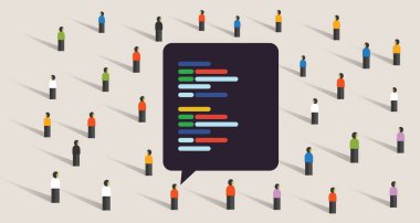 Open source software development coding collaboration crowd working together line of code exchange digital vector clipart svg vector 