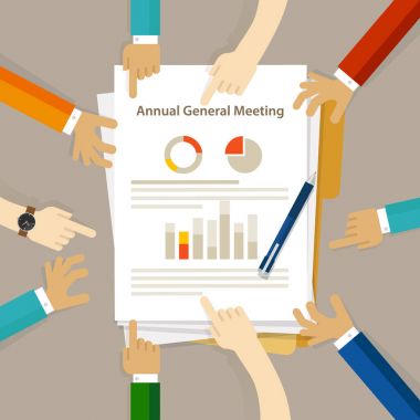 AGM yıllık genel toplantısı hissedar kurulu kağıt üzerinde şirket inceleme mali kar grafiği el işbirliği tartışmak