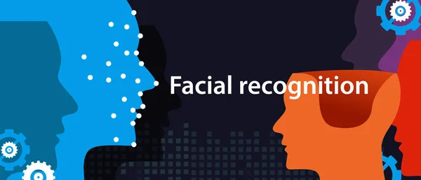 Gesichtserkennungspunkte im Gesicht zeigen, wie eine Maschine jemanden erkennt. Technologie ion phone und computing — Stockvektor