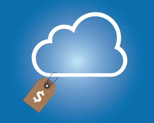 Precio de servicio en la nube dólar precio etiqueta dinero símbolo tecnología en línea — Vector de stock