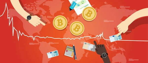 Bitcoin prix valeur de marché à la baisse croissance négative trading d'échange — Image vectorielle