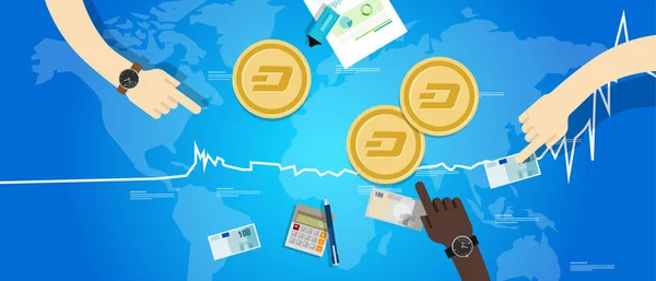 Dash moneda aumentar valor de cambio digital virtual precio hasta gráfico azul — Vector de stock