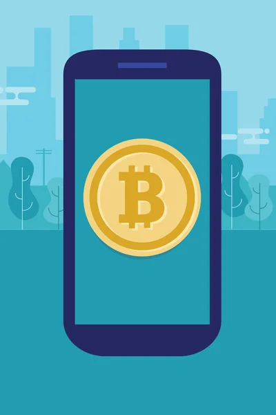 Mobile Bitcoin sur téléphone intelligent paiement moderne transaction de technologie numérique monnaie électronique — Image vectorielle