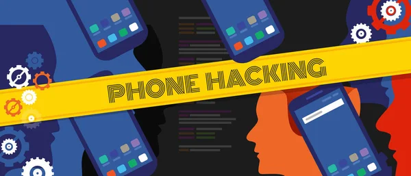 Telefone hacking código de segurança privacidade dados cibercrime telefone inteligente tecnologia móvel digital —  Vetores de Stock