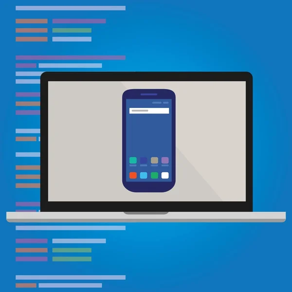Emulatore smart-phone su computer portatile schermo di programmazione di applicazioni mobili — Vettoriale Stock