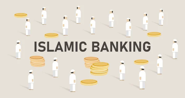 Banca islámica. Concepto de administrar el dinero usando shariah Islam religión ley — Vector de stock