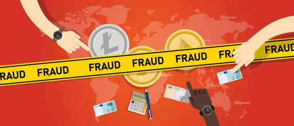 Cryptocurrency fraud investment scam. Crypto digital money transaction with safety risk — ストックベクタ