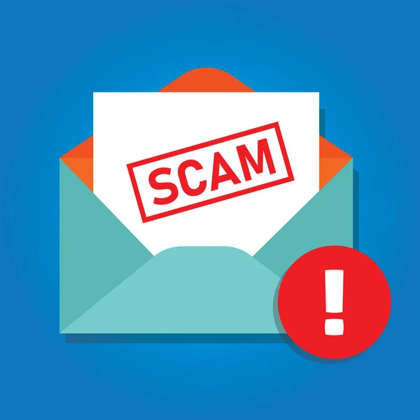 Ícone de fraude de e-mail de envelope com alerta de conteúdo de phishing detectado —  Vetores de Stock