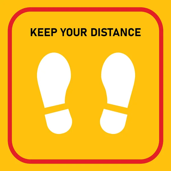 Mantener la distancia signo huella zapato forma evitar la infección corona covid-19 a través de distanciamiento social — Vector de stock