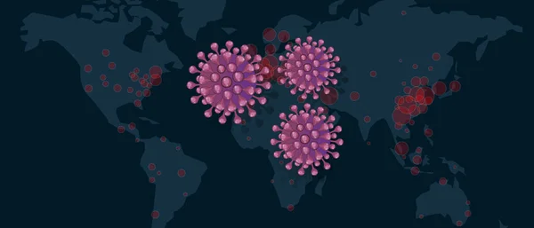 Corona virüsü covid-19 'un dünya haritası birçok ülkede salgın salgını yaydı — Stok Vektör