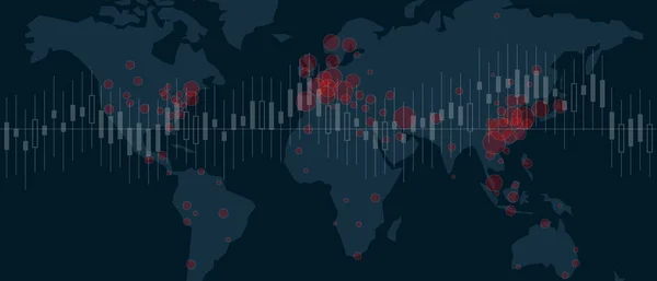 Economía financiera del mercado bursátil afectada por el virus de la corona covid-19 propaga brote epidémico de pandemia en muchos países — Vector de stock