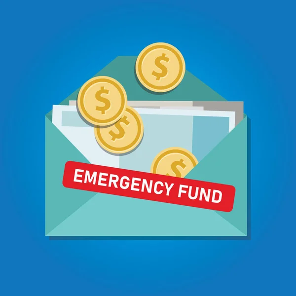 Moedas de dinheiro do fundo de emergência em envelope guardadas para condições de tempo de crise — Vetor de Stock