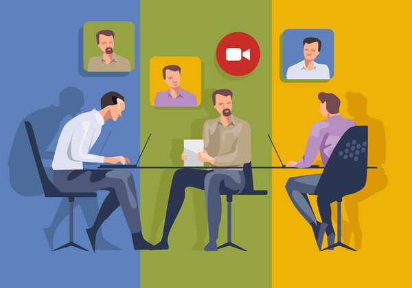 Meeting online video call company meeting with team together — Stock Vector