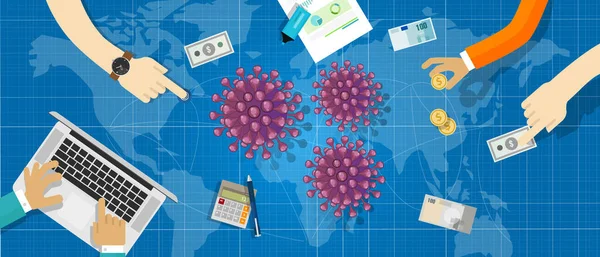 Ekonomi och valutahandel världsomspännande transaktion påverkad av coronavirus covid-19 — Stock vektor