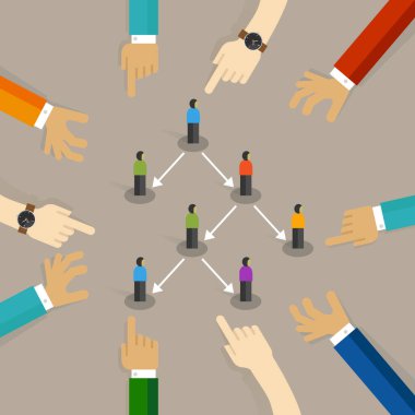 Çok Düzey Pazarlama veya MLM iş hiyerarşisi piramidi şebekeli insanların konsepti