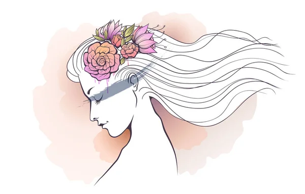 Flicka blommig akvarell kall — Stock vektor