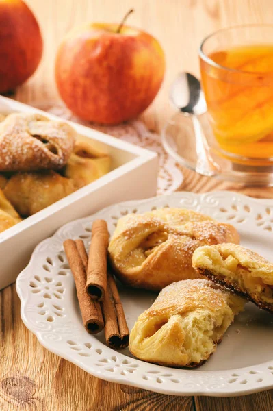 Sweet bread buns with apple filling.
