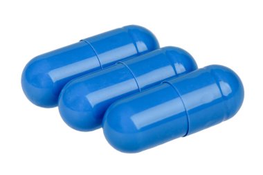 beyaz izole mavi kapsül.