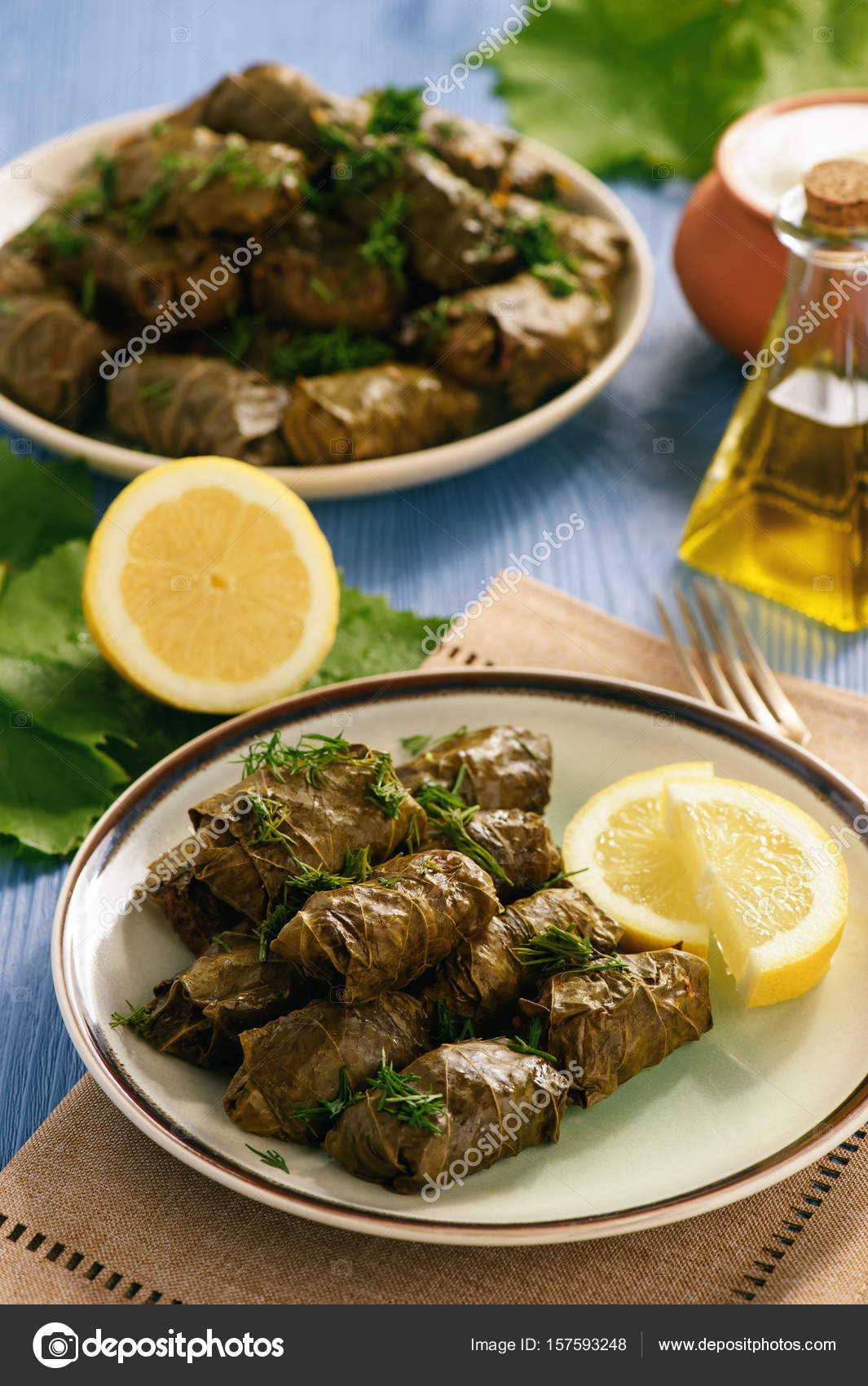 Dolma stuffed grapes leaves, traditional mediterranean dish. — Stock
