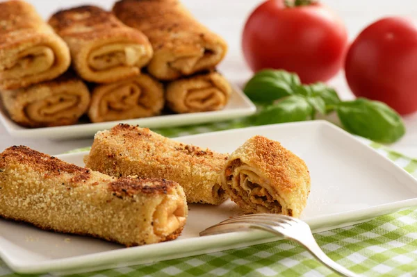 Croquettes polish style pancakes stuffed with beef. — Stock Photo, Image