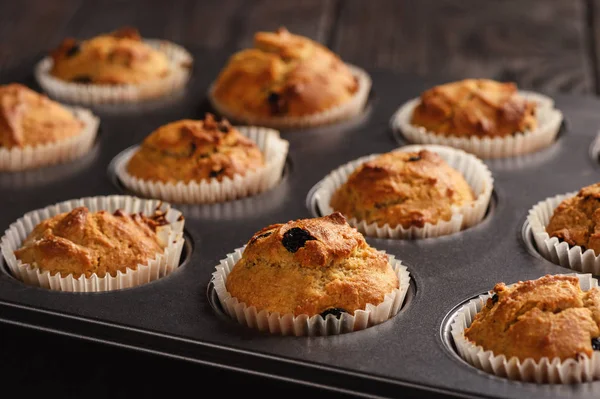 Hausgemachte Buchweizen Muffins Glutenfrei Auf Holzgrund — Stockfoto